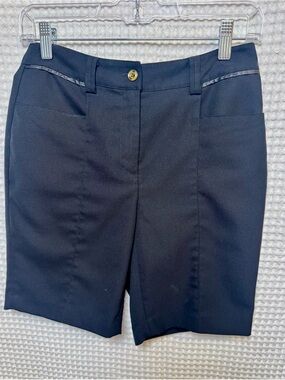 EP Pro Women’s Black Activewear Tailored Bermuda Shorts with Satin Trim, Size 0